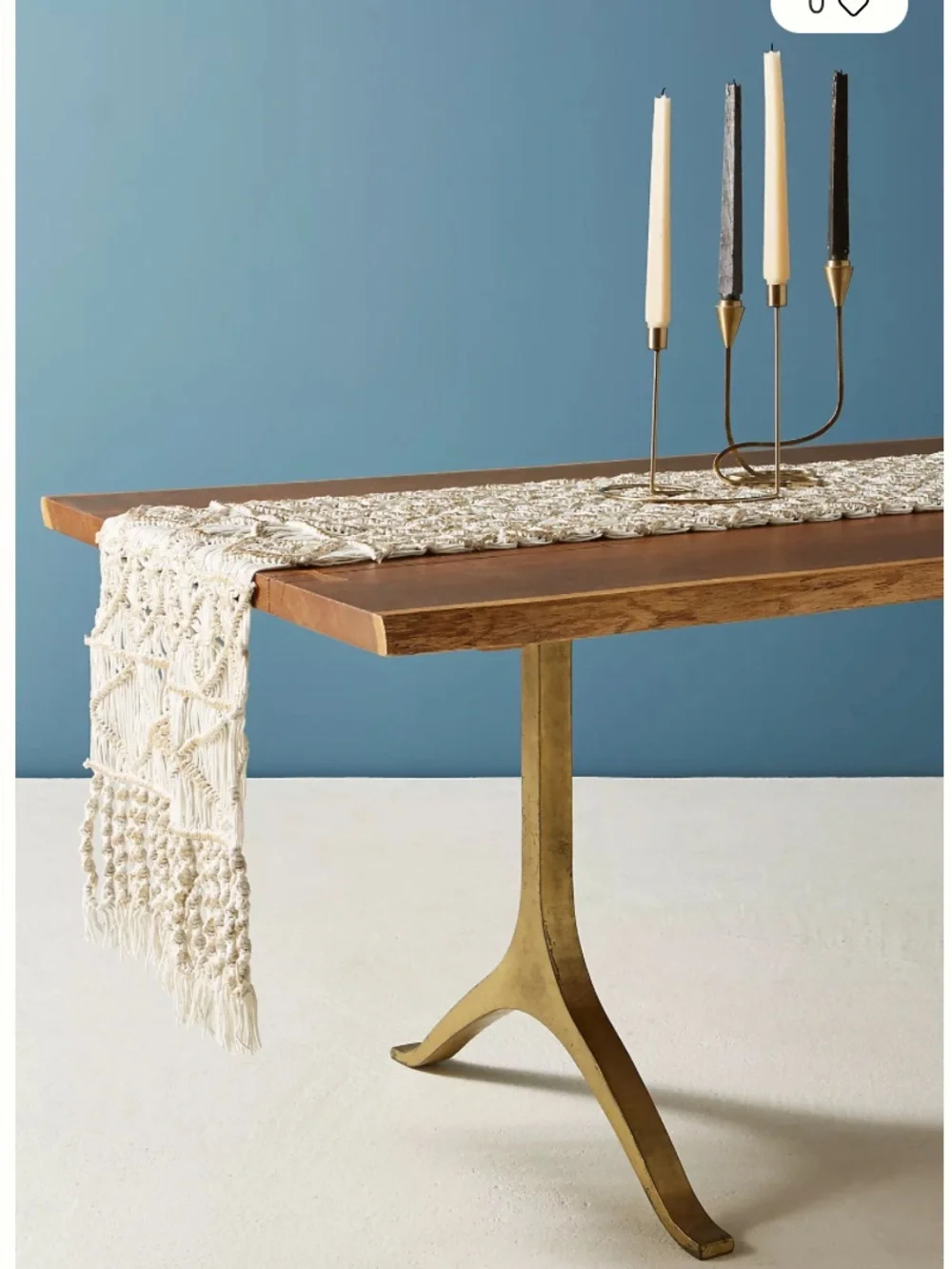 Anthropologie Cream Macramé Table Runner with Gold Accents